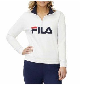 FILA Logo Quarter Zip Pullover Sweatshirt - White